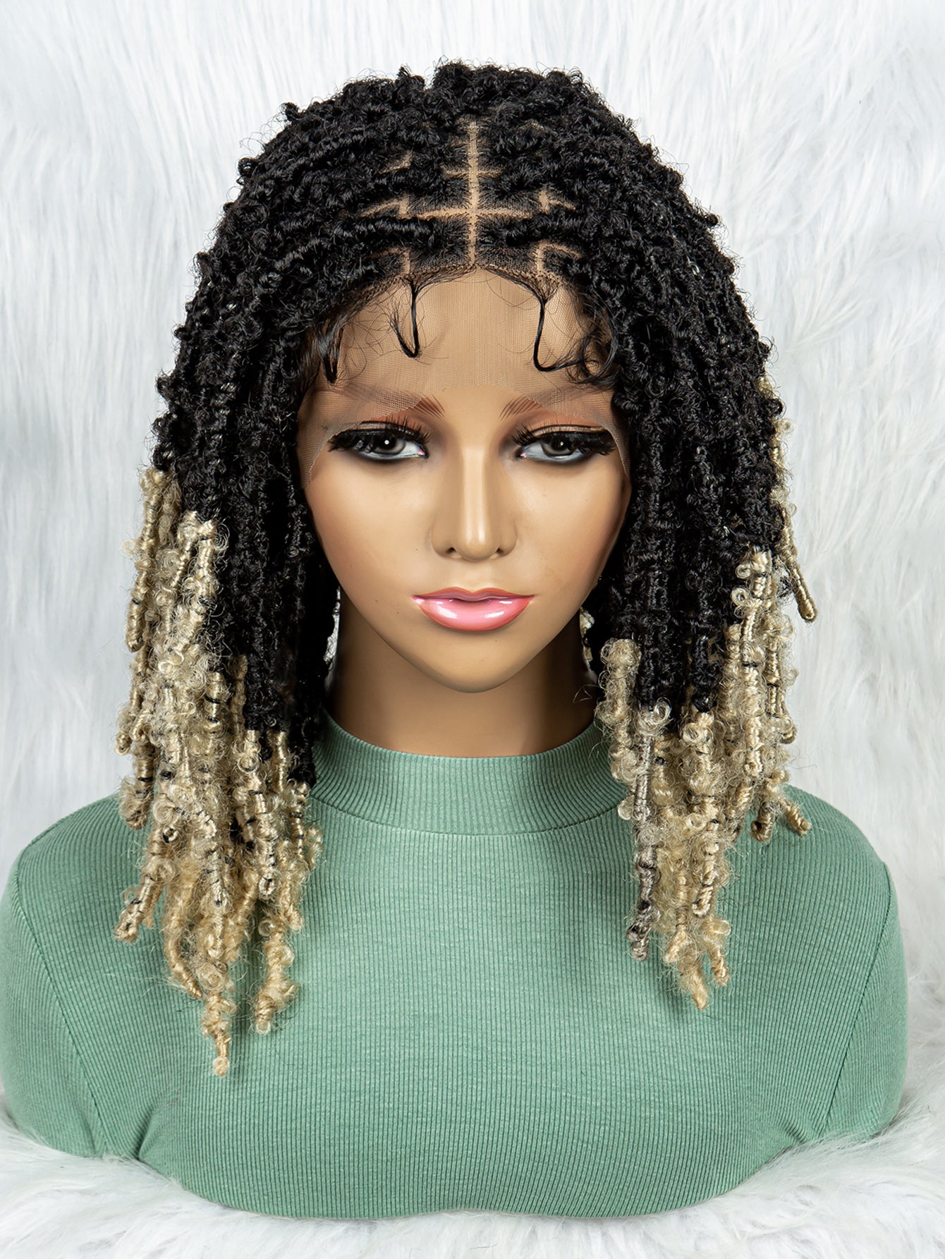 14Inches Dreadlock Wig Synthetic Ombre Color Short Afro Curly Braided Wigs Black Blonde Red Faux Locs Wigs for African Black Women