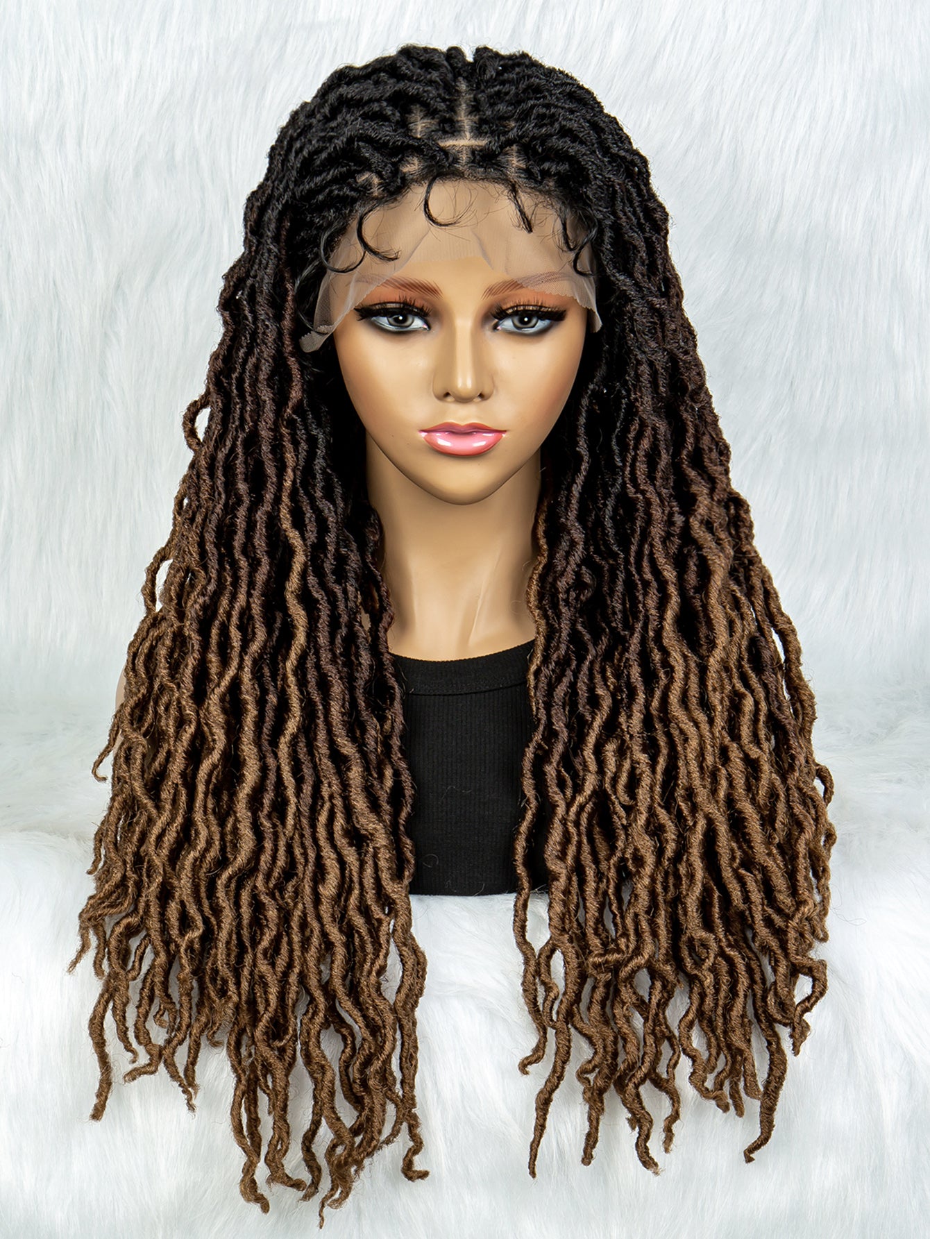 26Inches Lace Front Braided Wigs Synthetic Box Braided Wig Knotless Wig Long Curly Braided Wigs with Baby Hair for African Black Women Daily Use