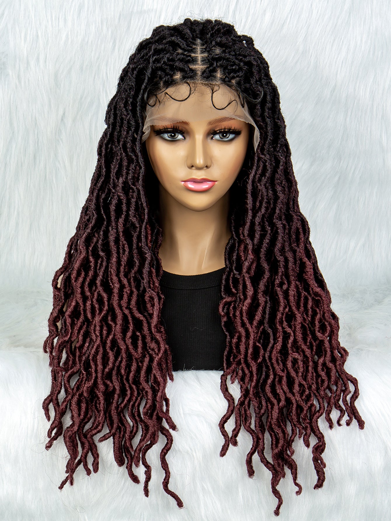 26Inches Lace Front Braided Wigs Synthetic Box Braided Wig Knotless Wig Long Curly Braided Wigs with Baby Hair for African Black Women Daily Use