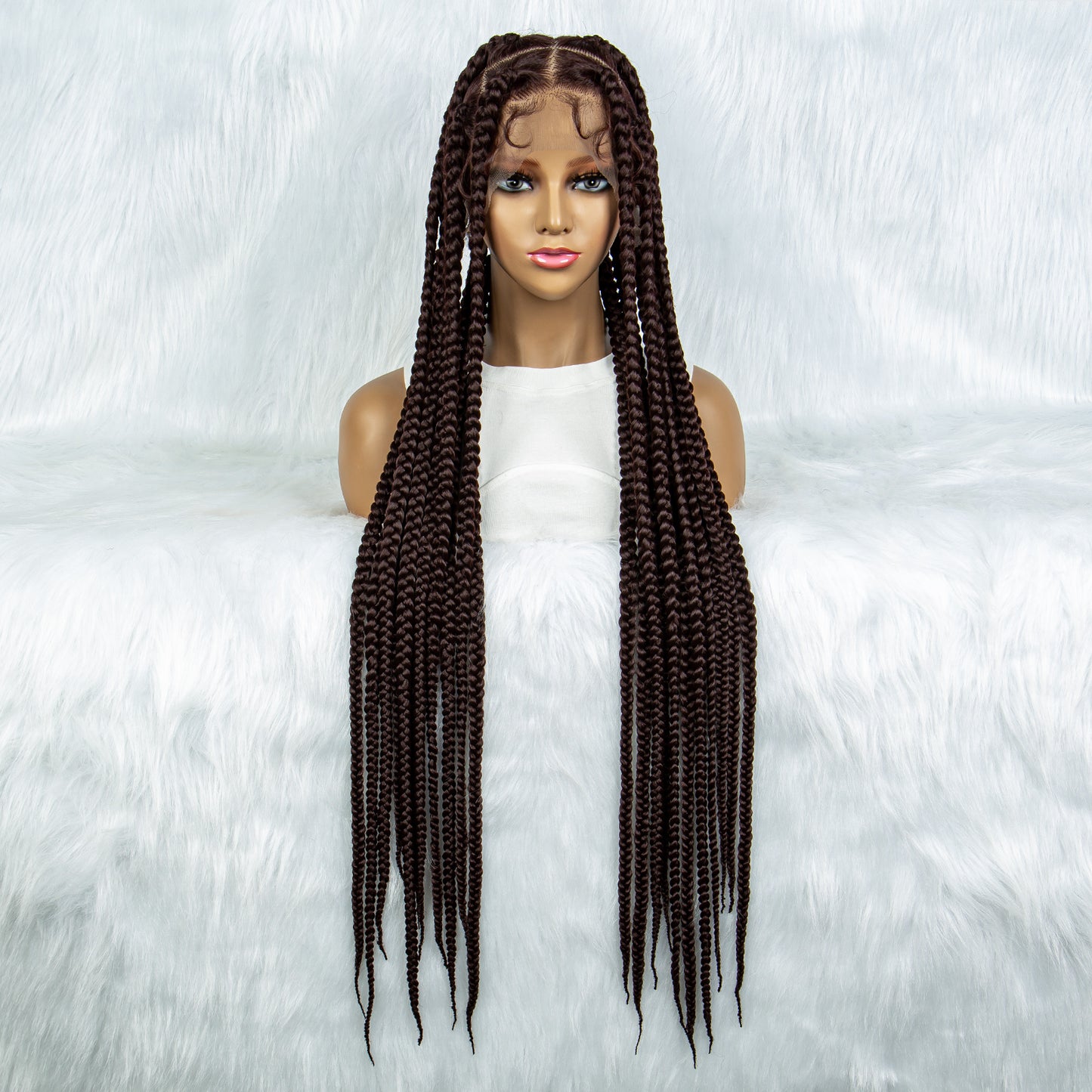 36 Inches Long Braided Wigs Full Lace Synthetic hair Colorful Braid Wigs with Baby Hair 360 Lace Front Box Braids Wig Black Burgundy Wig