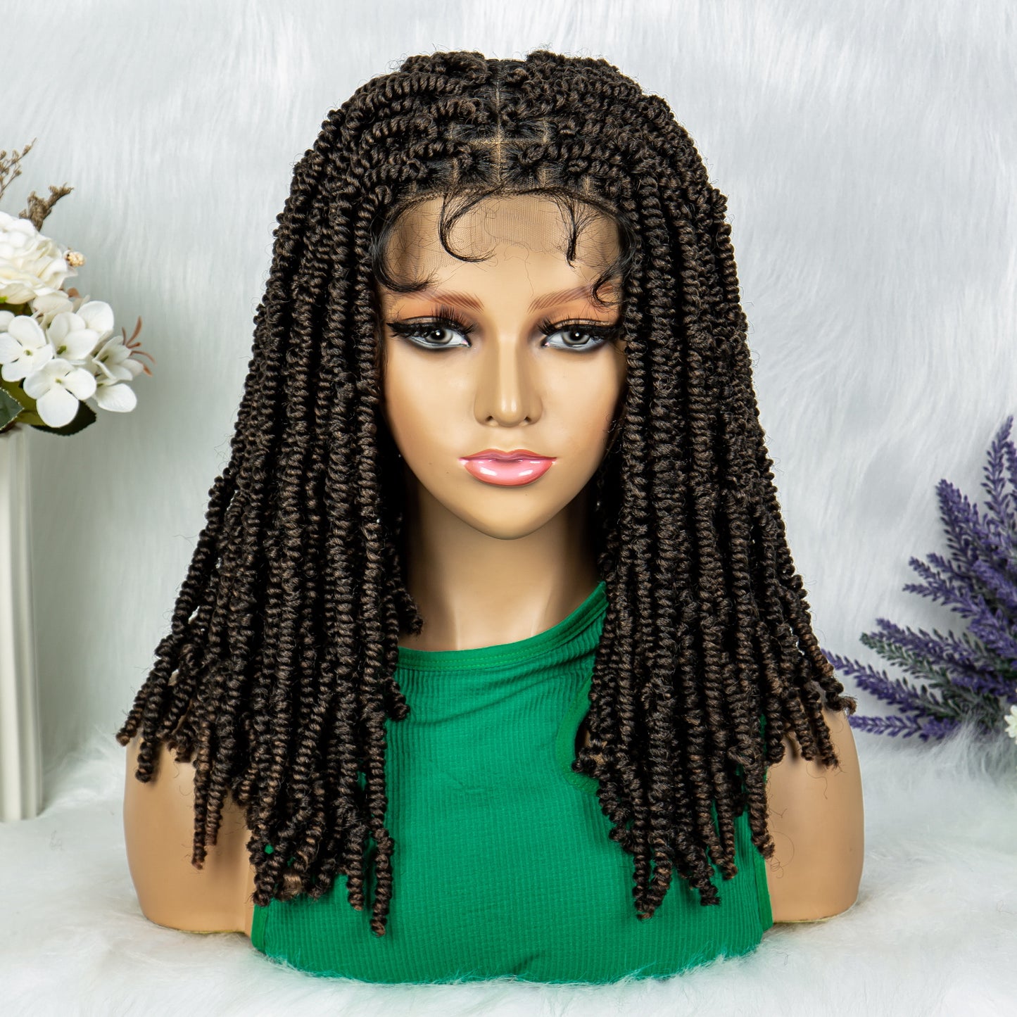 077 Full Lace wig Synthetic Dreadlocks Knotless Braided Wigs  with Baby Hair Lace Frontal Wig for Black Women Medium Bob Locs Crochets Braiding Wigs