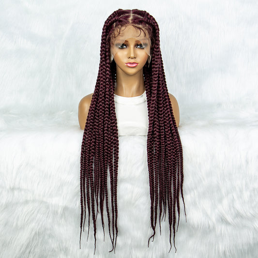 36 Inches Long Braided Wigs Full Lace Synthetic hair Colorful Braid Wigs with Baby Hair 360 Lace Front Box Braids Wig Black Burgundy Wig