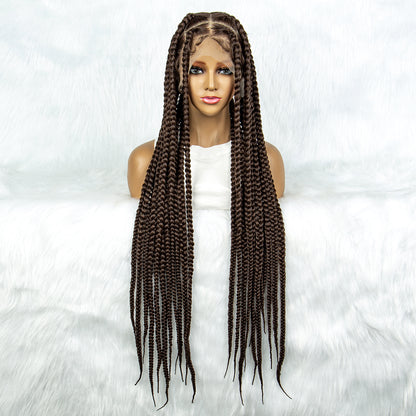 36 Inches Long Braided Wigs Full Lace Synthetic hair Colorful Braid Wigs with Baby Hair 360 Lace Front Box Braids Wig Black Burgundy Wig