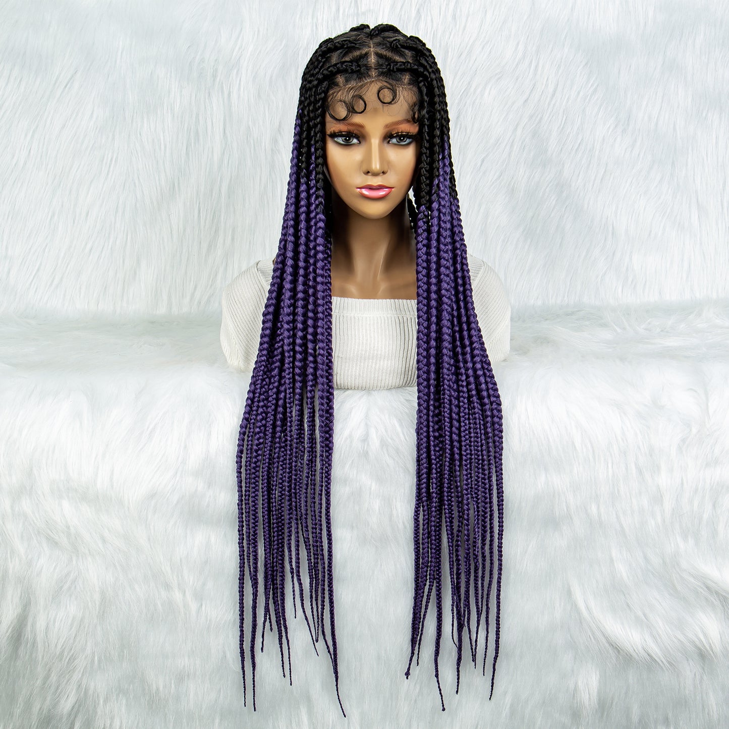 32Inches Long Synthetic Braided Wigs Full Lace Cornrow Braided Wig with Baby Hair Knotless Braided Wig for Black Women Daily Wear