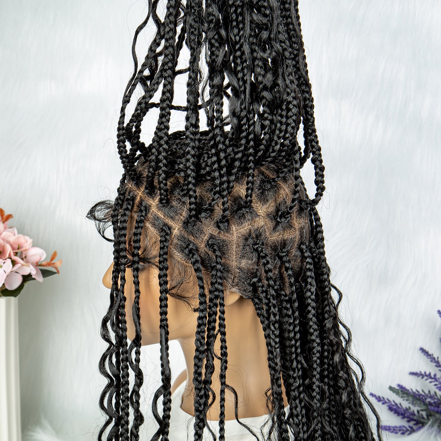 082 Boho Box Braid Crochet Hair 32Inch Long Goddess Braiding 1B Synthetic Bohemian Braids Curly Ends Hair Extensions for Black Women