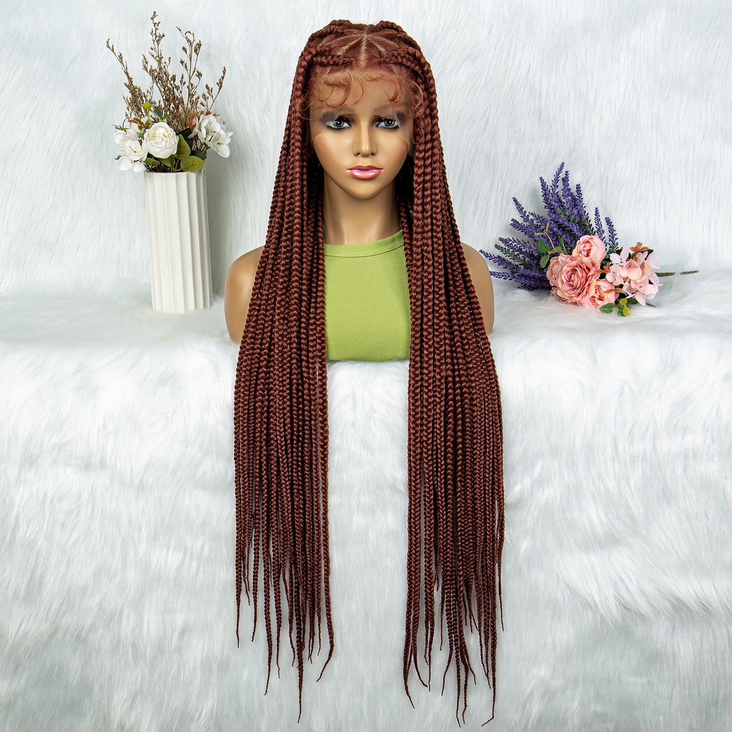 074 Synthetic Full Lace Big Knotless Box Braided Wigs for Women Lace Frontal Long Cornrow Braiding Wig with Baby Hair