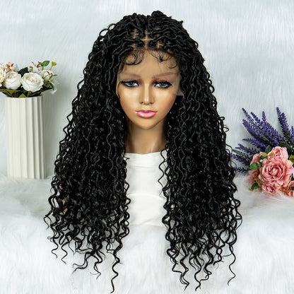 26Inches Synthetic Braided Wigs Box Braid Wigs Curly Ends Square Part Box Braided Lace Front Wigs Pre Plucked with Baby Hair for Women