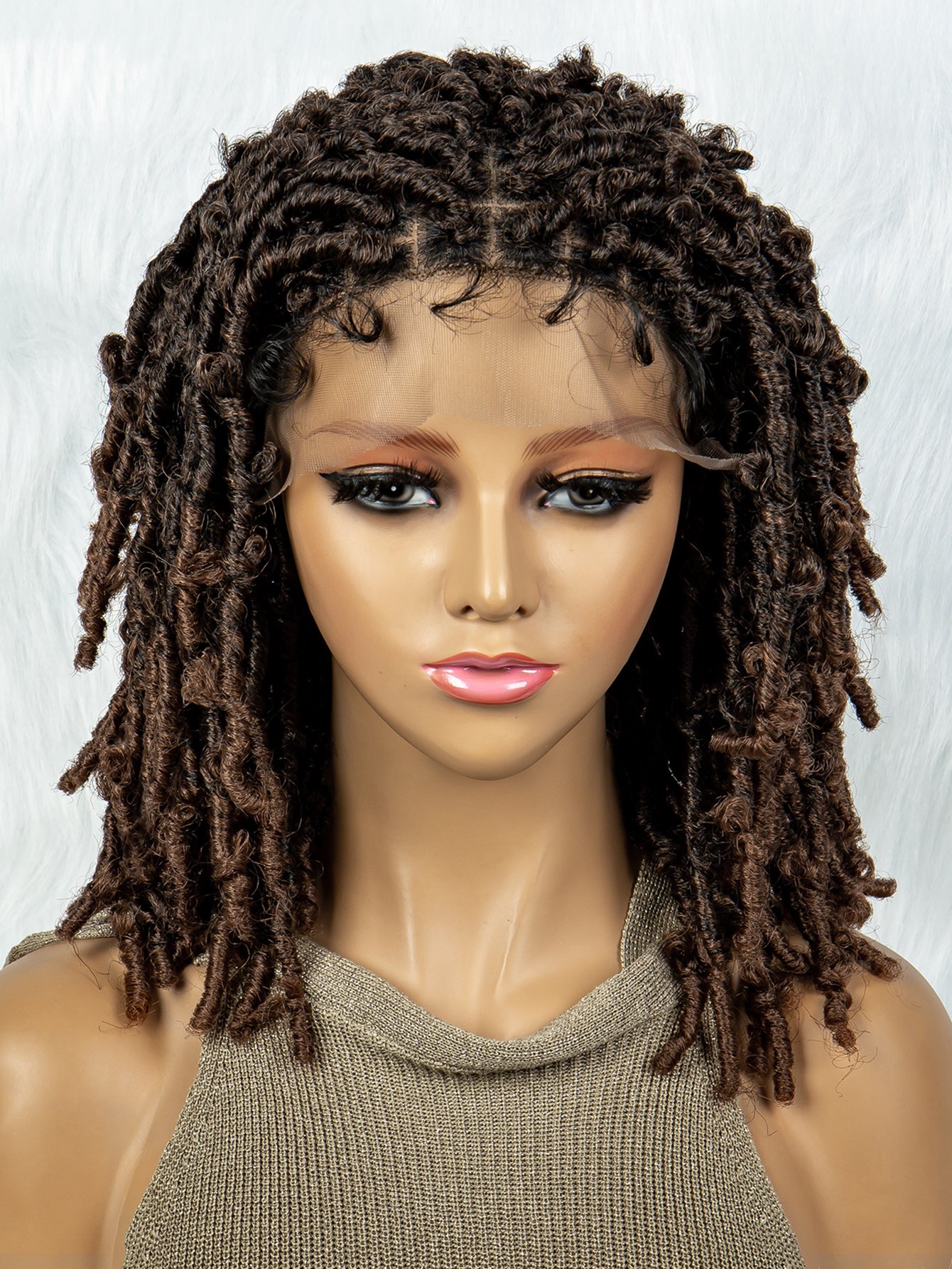 16Inches Medium Length Braided Wigs for Women Short Ombre Brown Red Black Dreadlock Afro Hair Wig Braided Crochet Twist Hair Short Curly Heat Resistant Synthetic Wigs