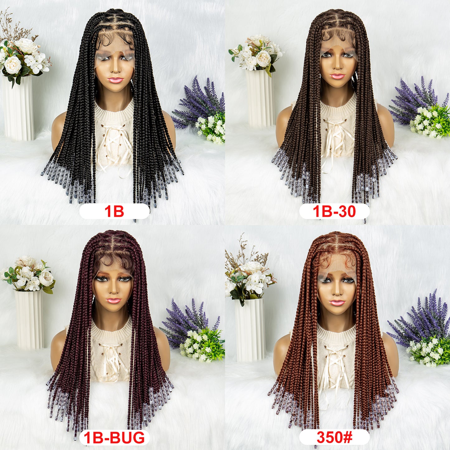 078 20Inches Braided Wigs with Baby Hair #350 Braided Wig Full Lace Box Braids for Black Women African Wig Women's Wig