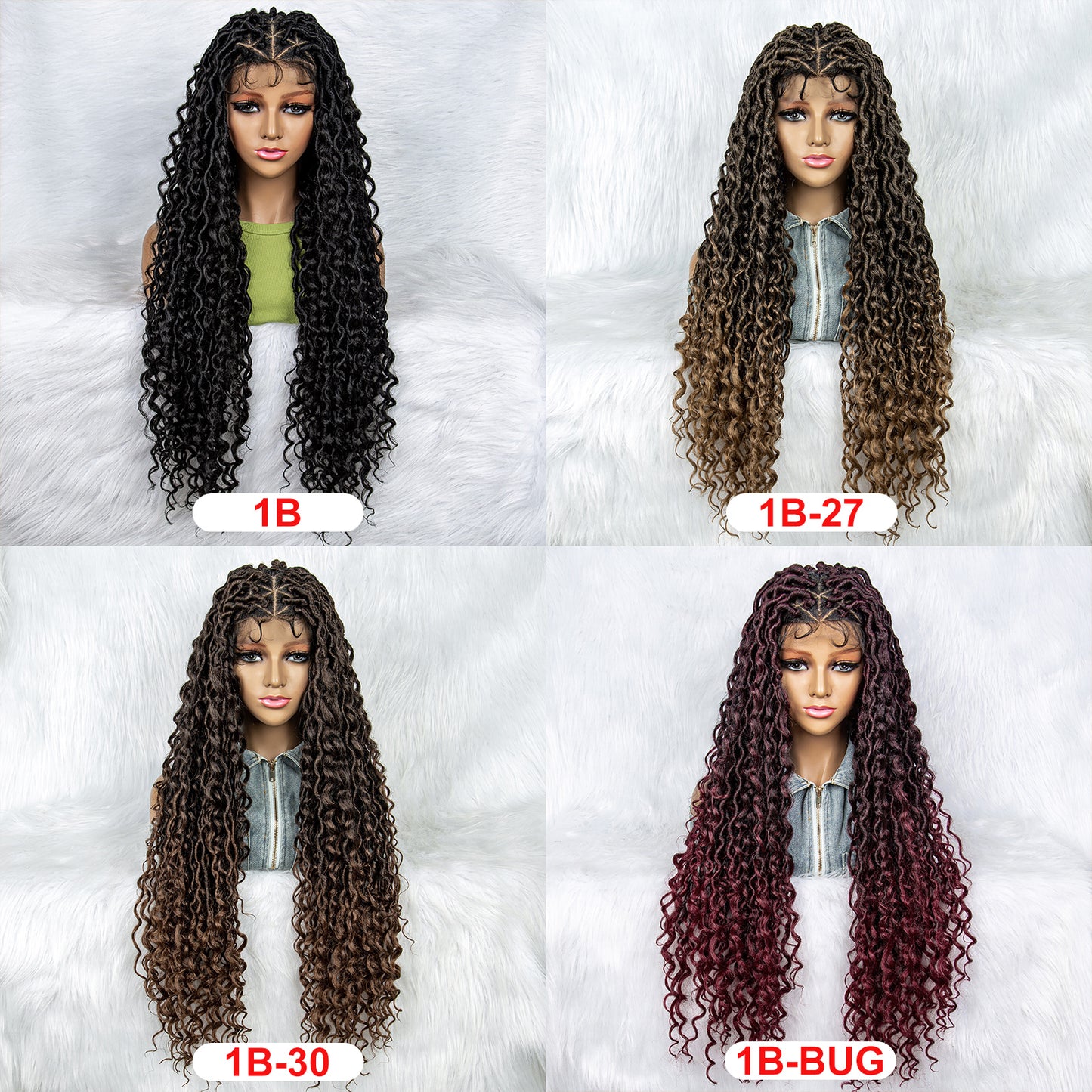 36Inches Full Lace Curly Synthetic Braided Wigs with Baby Hair Natural Color Braid Braiding wigs Ombre Brown Red for Black Women Daily Use