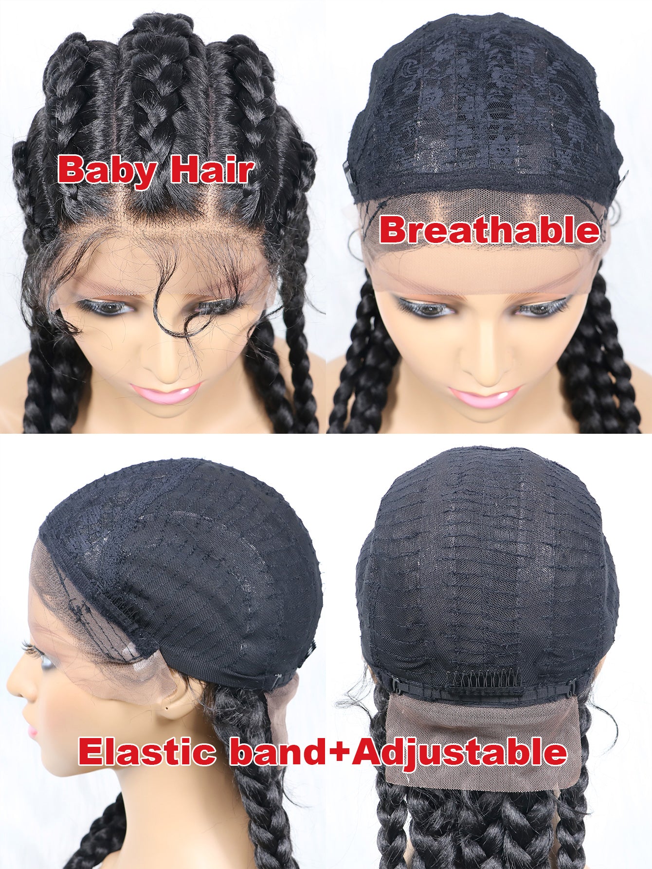 613 Colored Wig Full Lace Long Box Braided Wig Cornrow Braids Lace Wigs 5 Braids Synthetic 360 Knotless Box Braids Lace Front Wigs with Baby Hair for Black Women