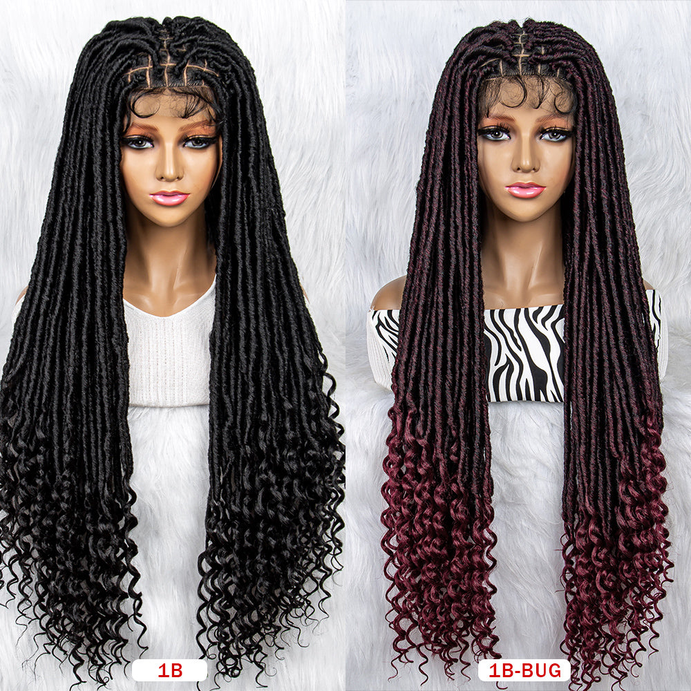 34Inches Curly Ends Wigs Box Braiding Wigs Synthetic Wigs Dreadlocks Braided Wigs Braided Wig for Black Women Daily Use