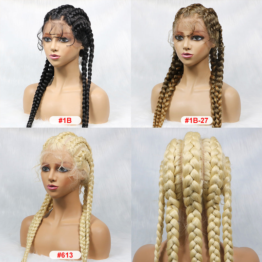 613 Colored Wig Full Lace Long Box Braided Wig Cornrow Braids Lace Wigs 5 Braids Synthetic 360 Knotless Box Braids Lace Front Wigs with Baby Hair for Black Women