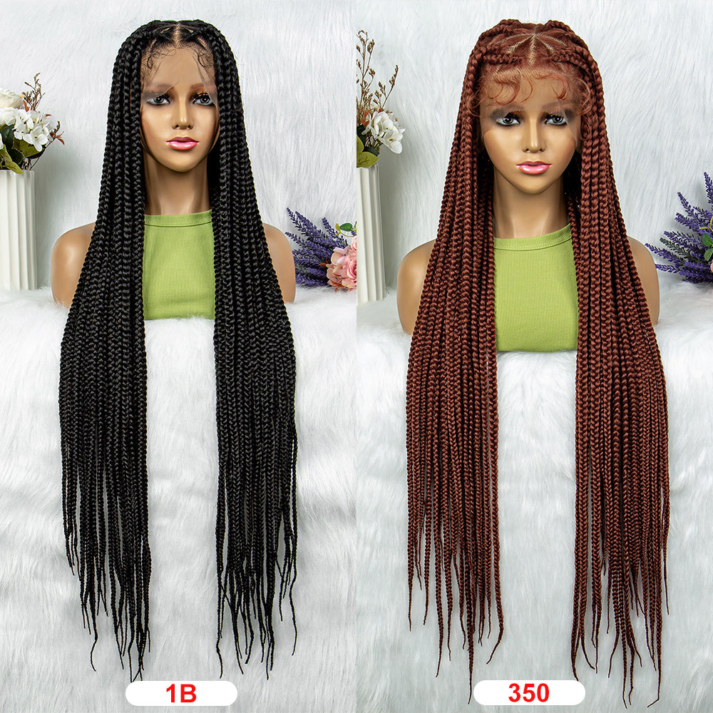 074 Synthetic Full Lace Big Knotless Box Braided Wigs for Women Lace Frontal Long Cornrow Braiding Wig with Baby Hair