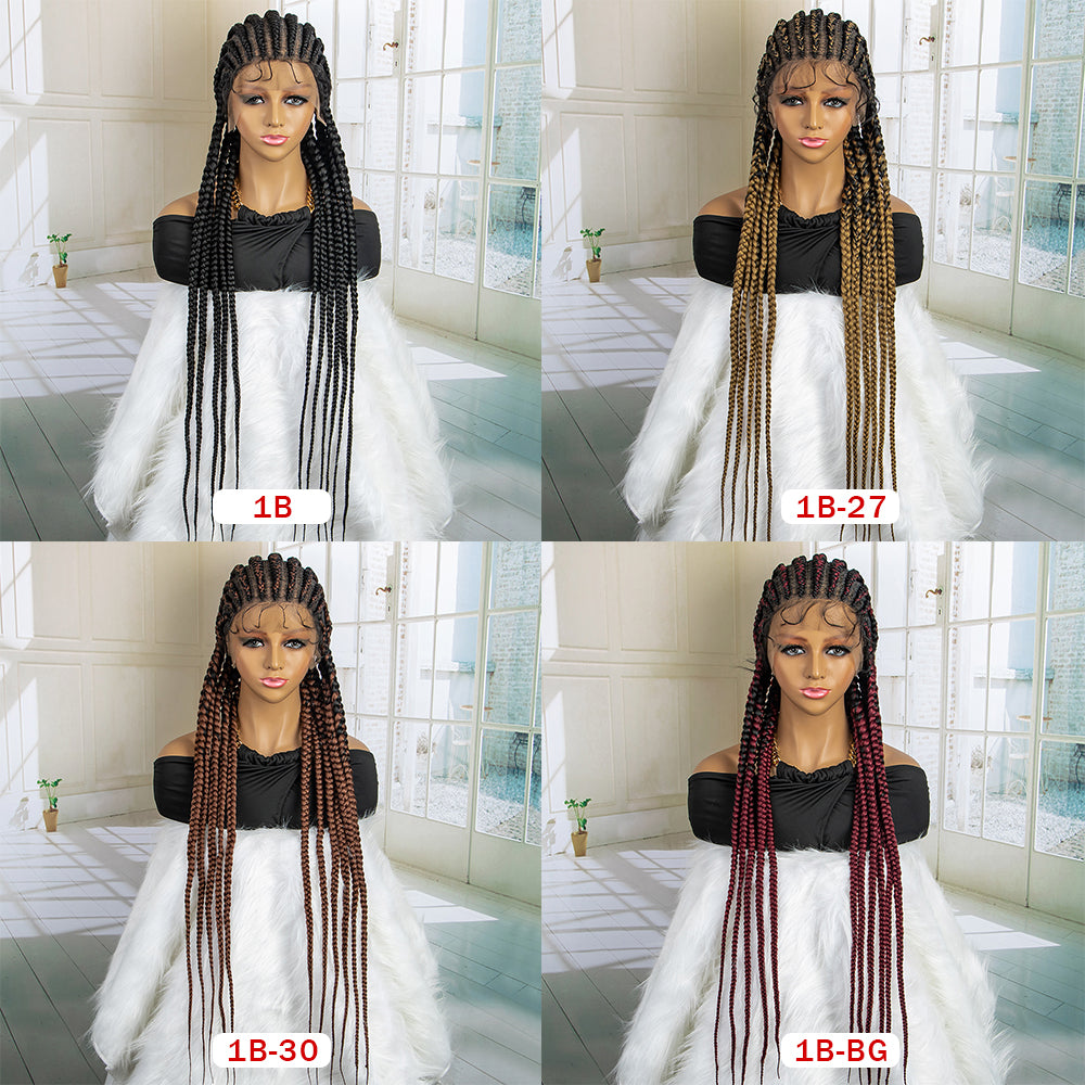 Full Lace Box Braided Wig Cornrow Braids 11 Braids 360 Lace Front Wigs 36 Inches Synthetic Knotless Box Braids Lace Front Wigs for Black Women