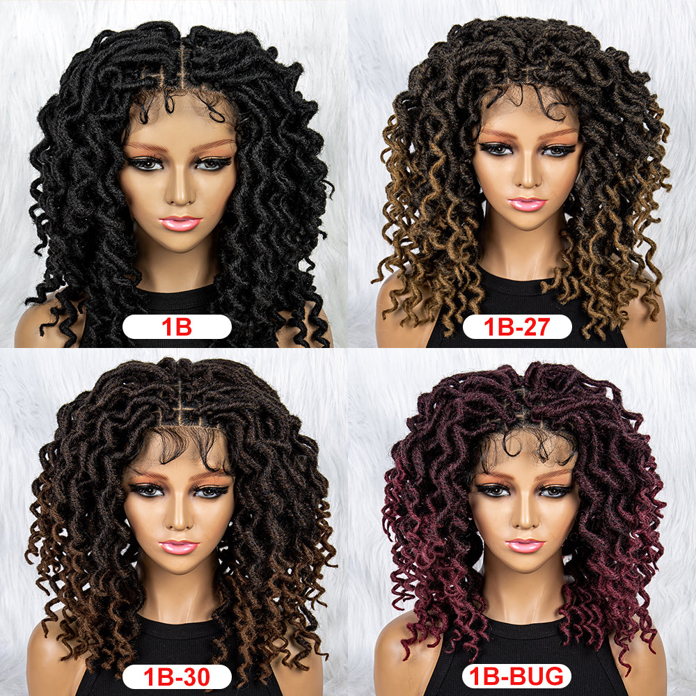 18Inches Synthetic Full Lace Braided Wigs with Baby Hair Ombre Red Brown Knotless Braided Wigs Curly Wavy Wig