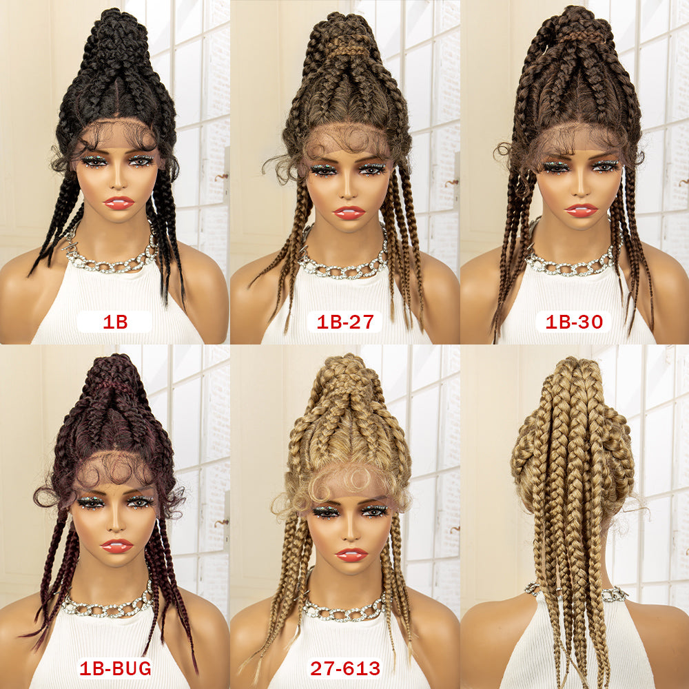 Synthetic Blonde Braid 8 Braids Wig Lace Front High Ponytails Lace Braids Wig With Baby Hair Lightweight Braid Wigs