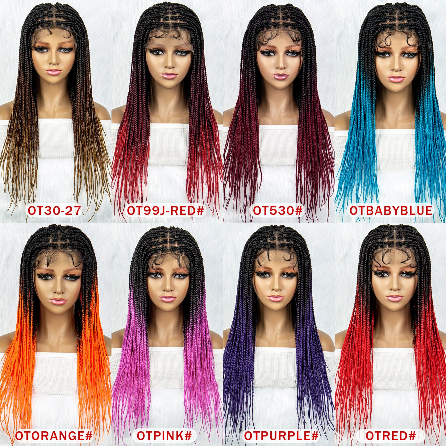 Full Lace Braided Wigs Box Braided Wig with Baby Hair Ombre Red Blue Pink Purple Braided Wig for Black Women