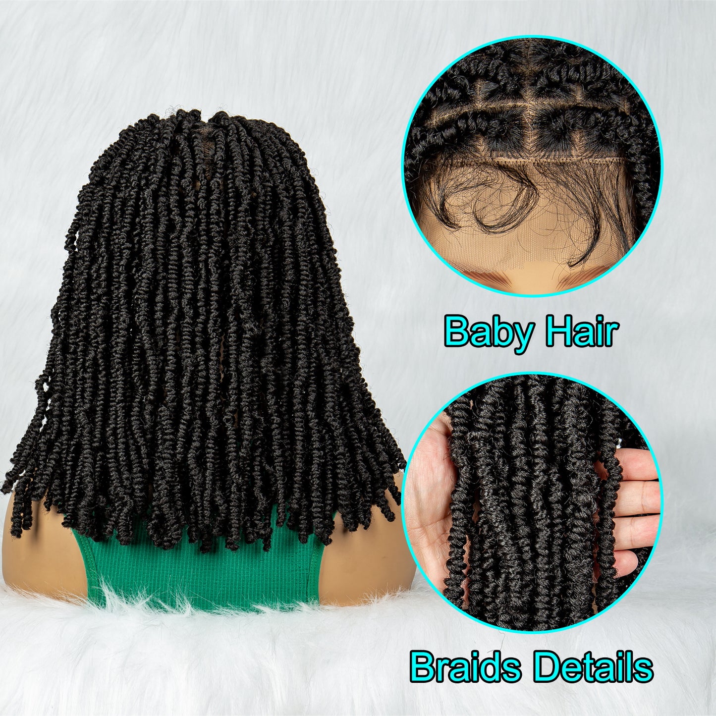 077 Full Lace wig Synthetic Dreadlocks Knotless Braided Wigs  with Baby Hair Lace Frontal Wig for Black Women Medium Bob Locs Crochets Braiding Wigs