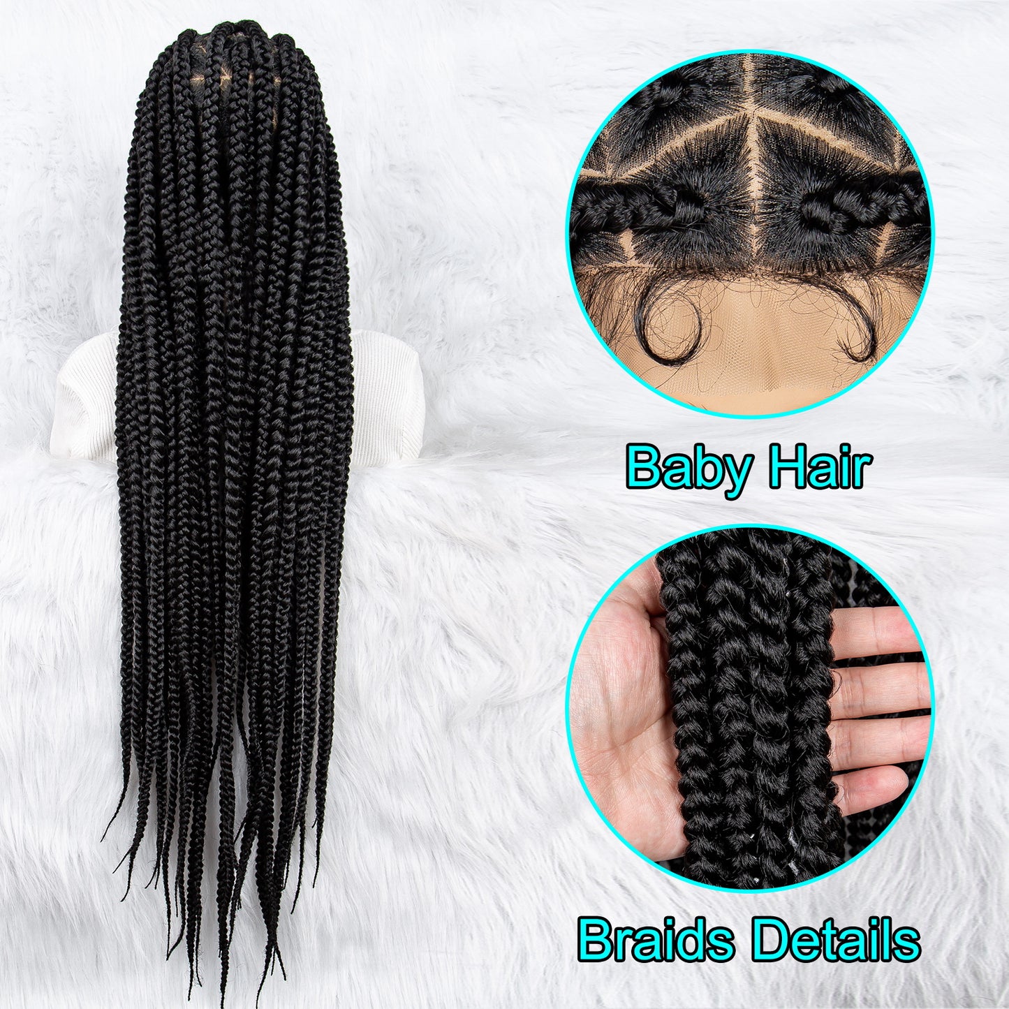 32Inches Long Synthetic Braided Wigs Full Lace Cornrow Braided Wig with Baby Hair Knotless Braided Wig for Black Women Daily Wear