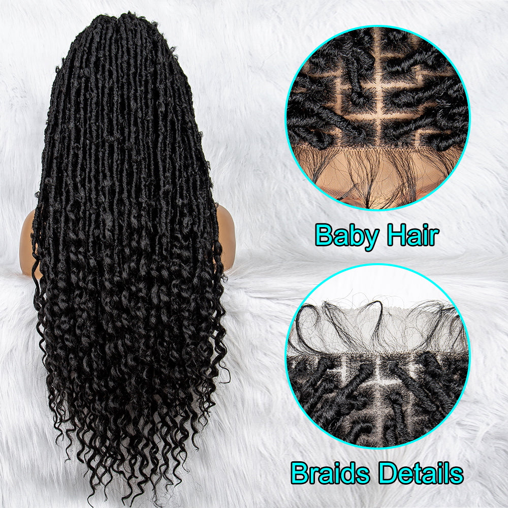 30Inches Long Synthetic Lace Front Wig Curly Ends Braided Wigs for Black Women Knotless Box Wig Braid Braiding Hair Water Wave Wavy Braids Wigs Dreadlocks