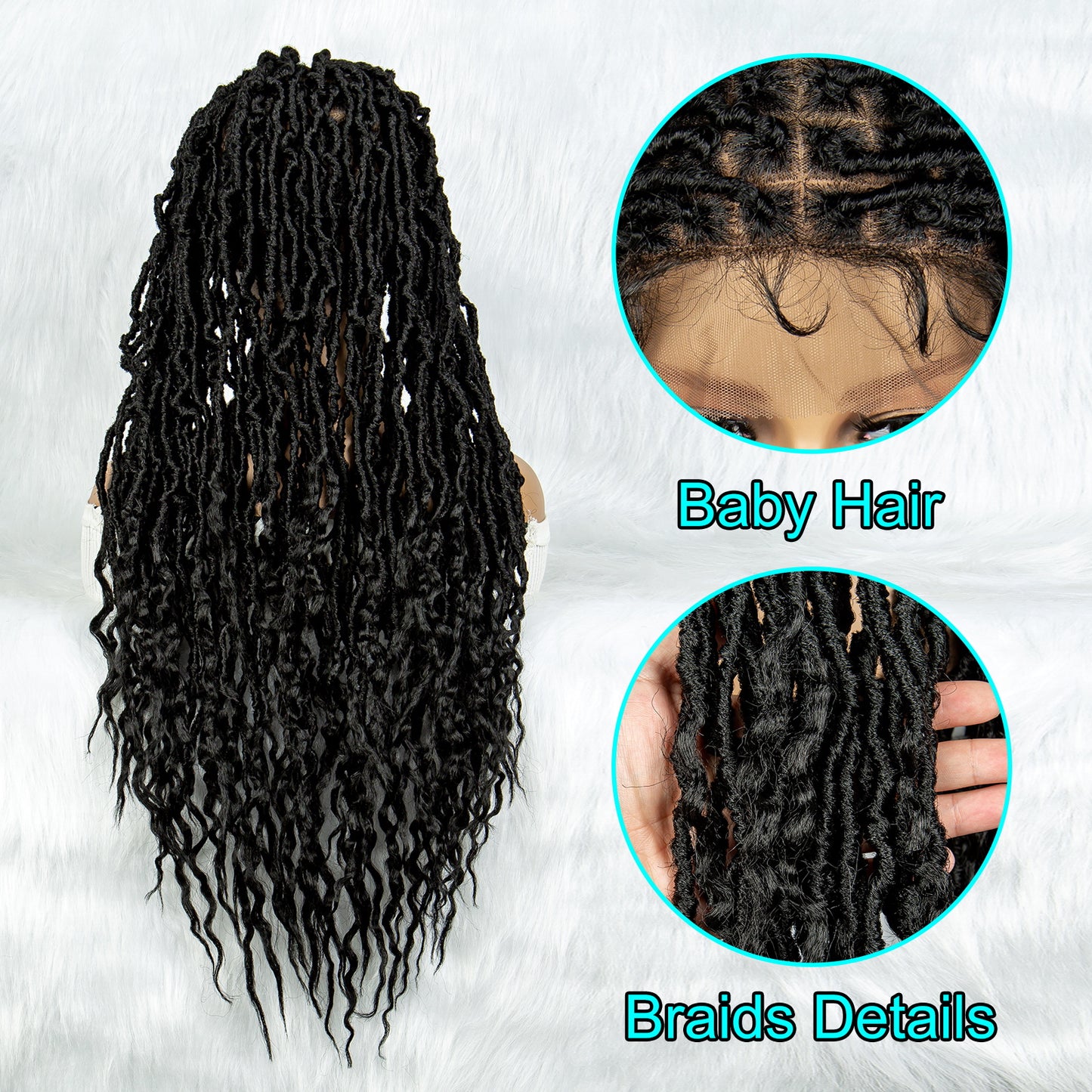 047 Synthetic Full Lace Braided Wigs Goddess Faux Locs Braids Wigs with Curly Ends for Black Women Knotless Box Braiding Hair Wigs