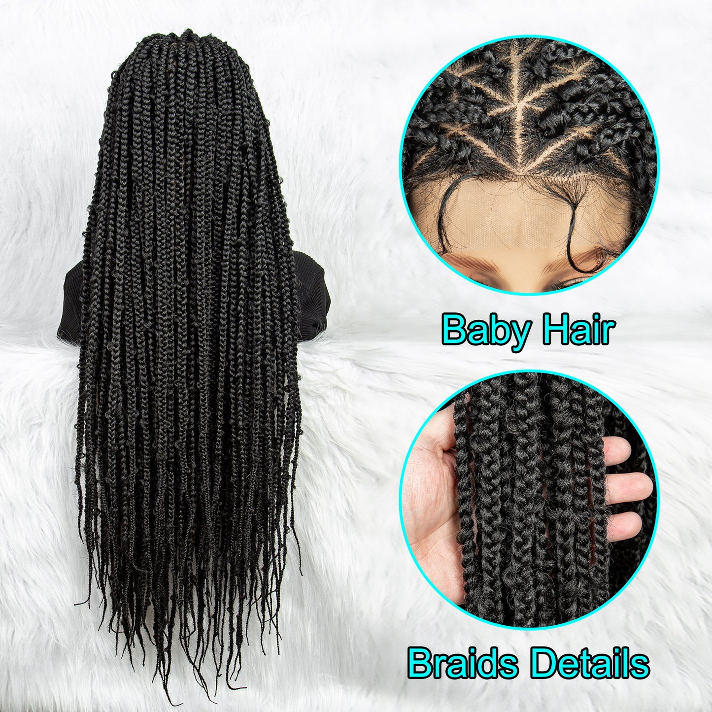 36Inches Full Lace Synthetic Wigs Long Braided Wigs Box Braided Wig Knotless Wig Cornrow Braided Wig with Baby Hair for Black Women Daily Wear