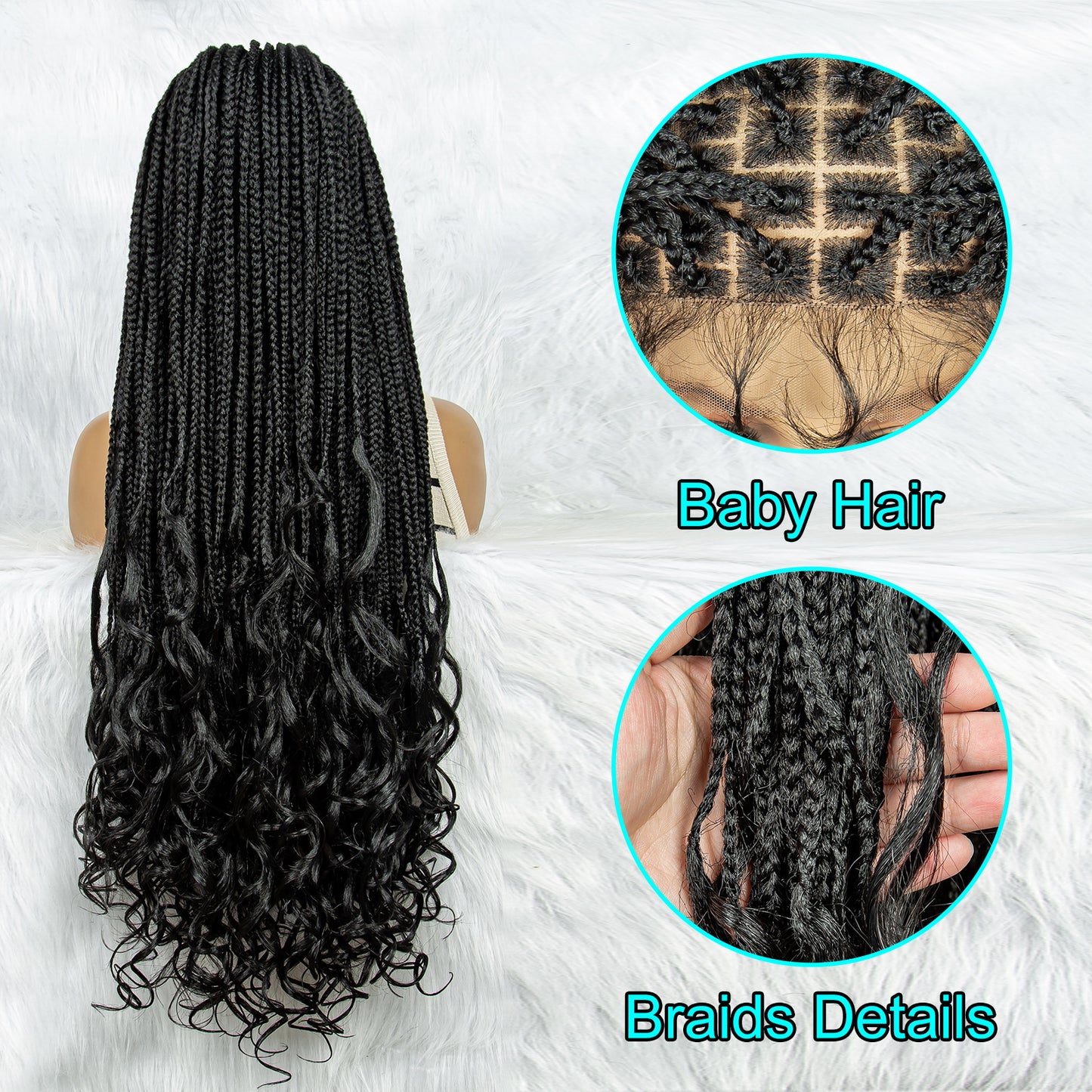 32Inches Synthetic Long Braided Wigs for Black Women Lace Front Wigs Cornrow Braids Wigs with Baby Hair African Daily Wear