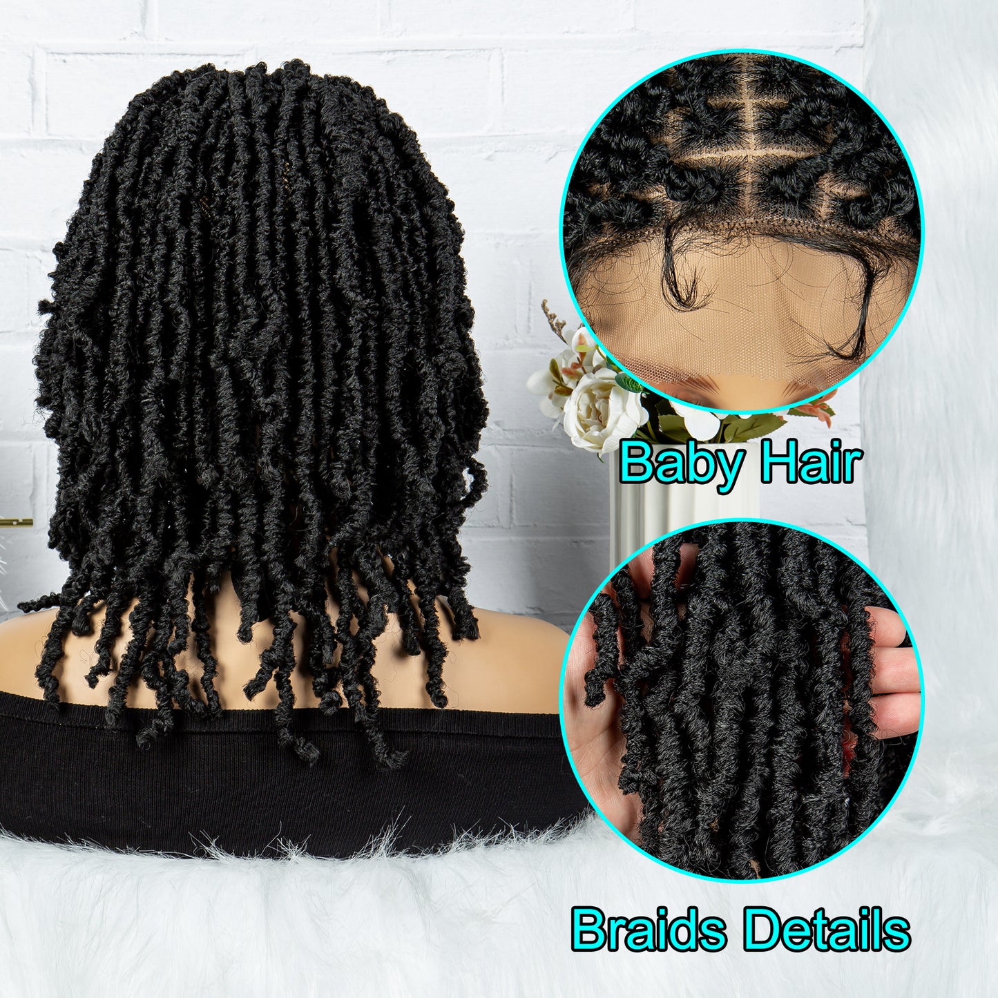 14Inches Short Braided Wig for Women Ombre Black Brown Curly Dreadlock Wig Lace Front Braid Braided Wig Synthetic African Faux Locs Crochet Twist Hair Short Wigs