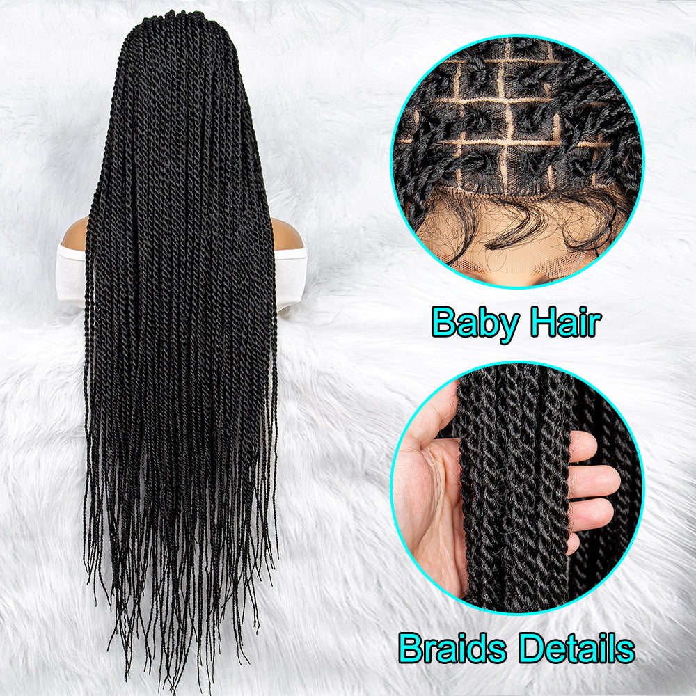 40Inches Full Lace Synthetic Wigs Long Synthetic Braided Wigs Box Braided Wigs Cornrow Wig for Black Women Long Braided Wig Fake Scalp Heat Resistant Fiber Micro Braided Wigs