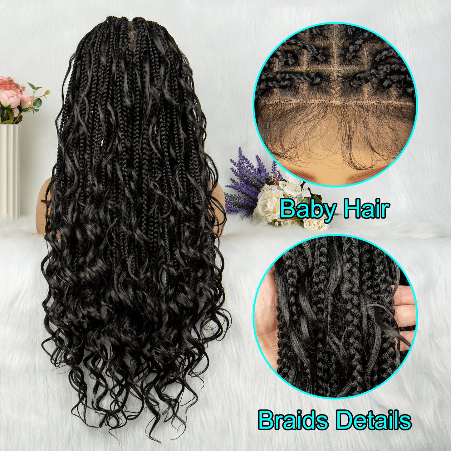 081 Boho Box Braid Crochet Hair 34 Inch Long Goddess Braiding Synthetic Bohemian Braids Curly Ends Hair Extensions for Black Women