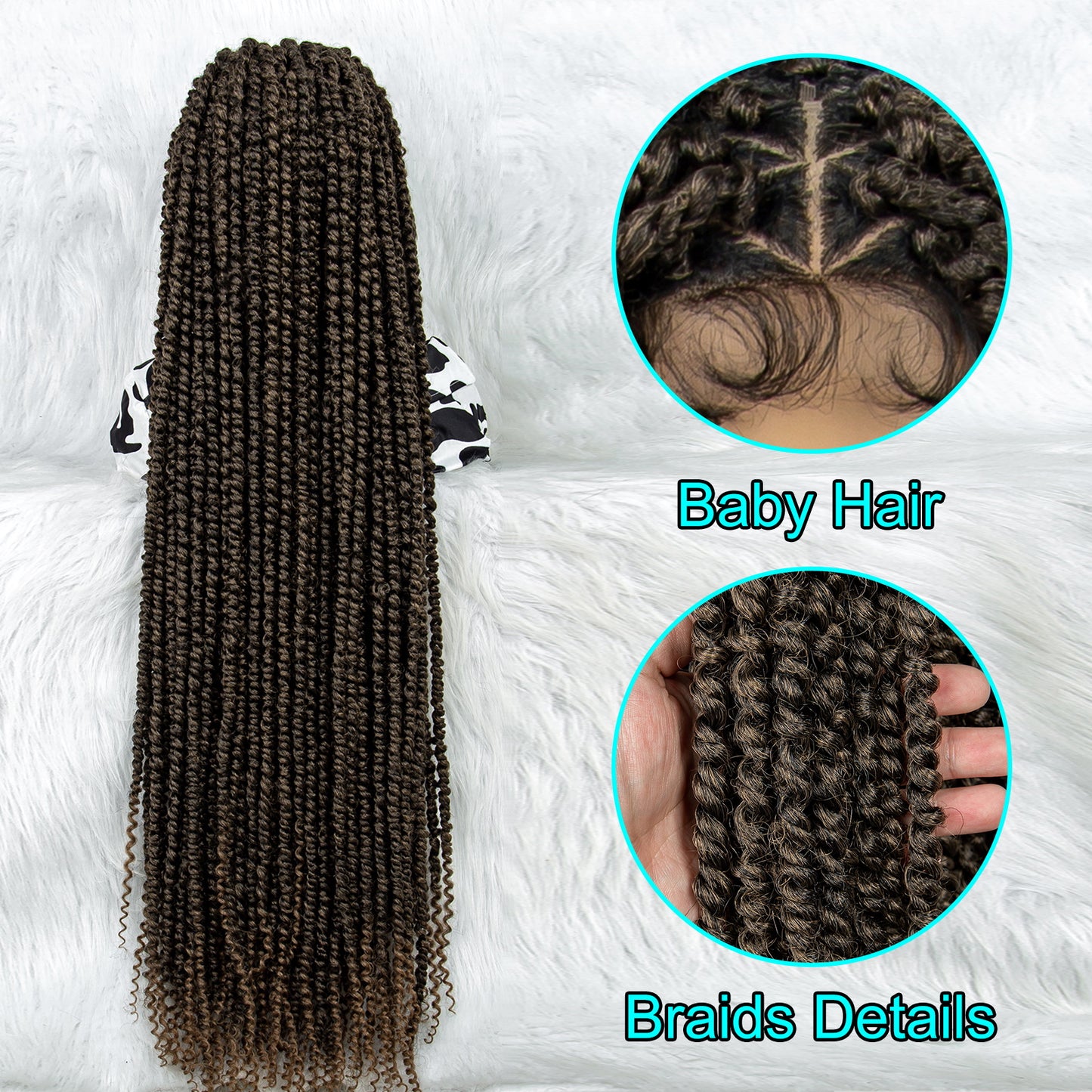 40Inches Lace Front Long Synthetic Braided Wigs with Baby Hair Cornrow Braiding Wig Full Lace Wig for Black Women daily use Micro Braid