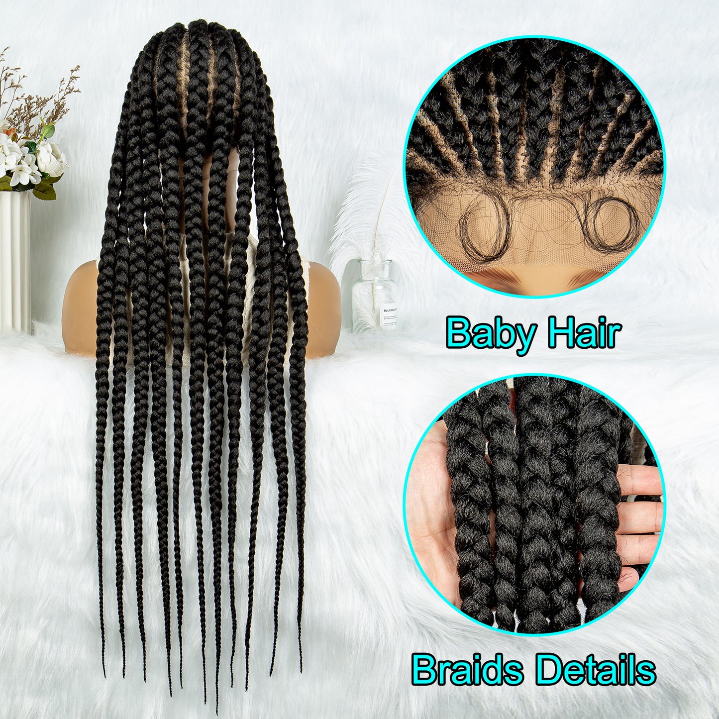 Long Braided Wigs 11 Braids 1B/27 Colored Glueless Cornrow Big Braiding Briaid Synthetic Wig Pre Plucked For Women