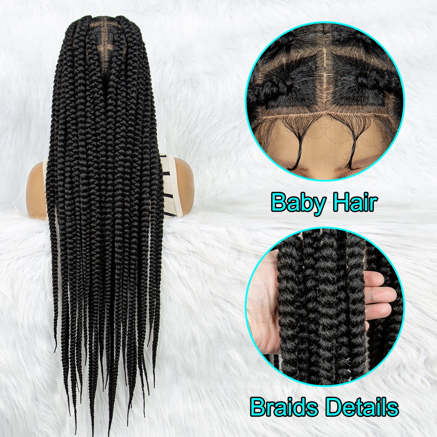 044 Synthetic Full Lace Big Knotless Box Braided Wigs for Women Lace Frontal Cornrow Braiding Wig with Baby Hair