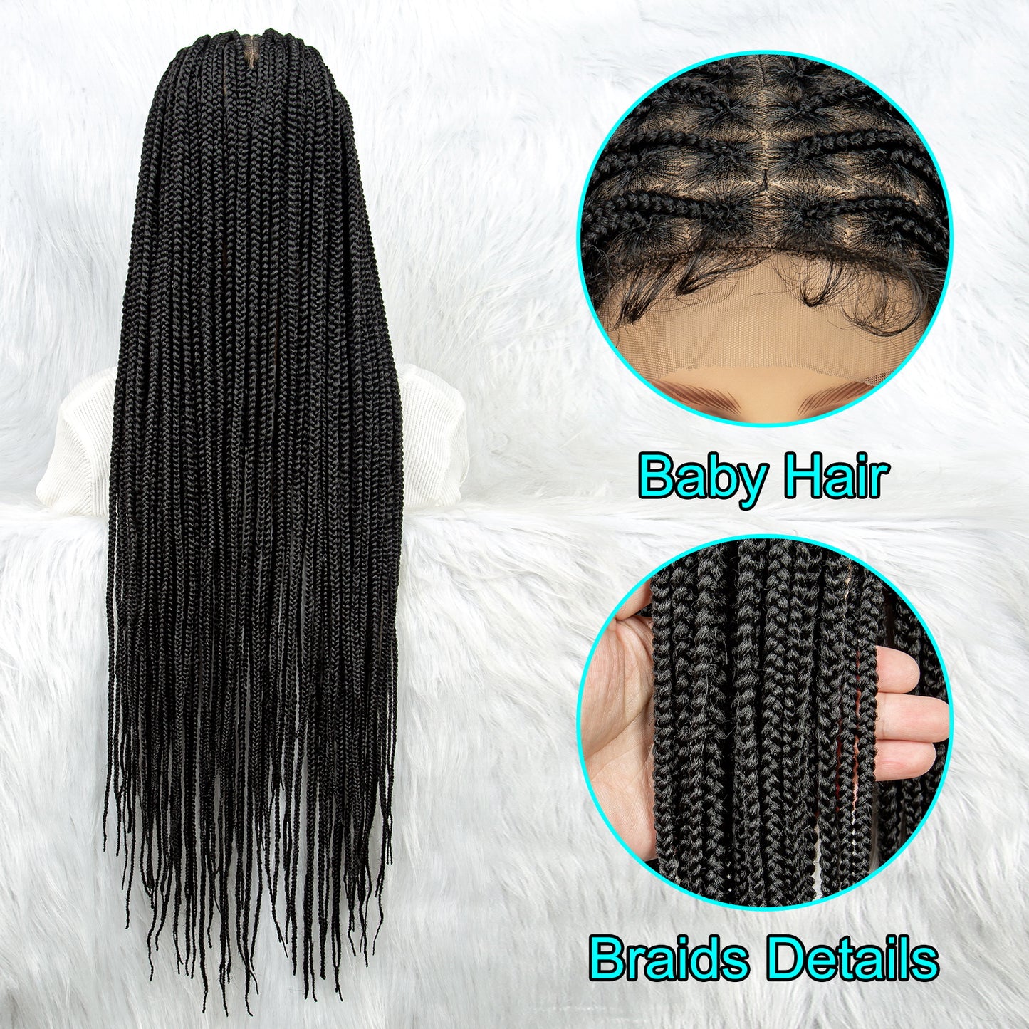 038 Long Braided Wigs with Baby Hair Full Lace Braided Wigs Synthetic Wig for Black Women Daily Wear