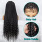 40Inches Long Curly Synthetic Full Lace Braided Wigs Curly Ends Lace Front Cornrow Braiding Knotless Natural Color Braided Wig for Black Women Daily Use