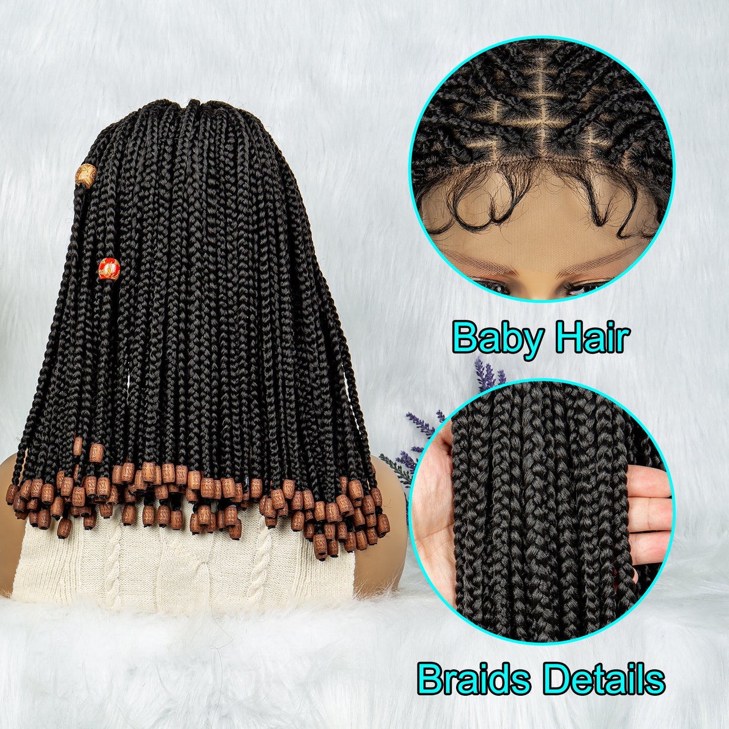 Transparent Synthetic Lace Front Wig Braided Wigs Square Knotless Box Braids Wig with Baby Hair for Black Women 14 Inches