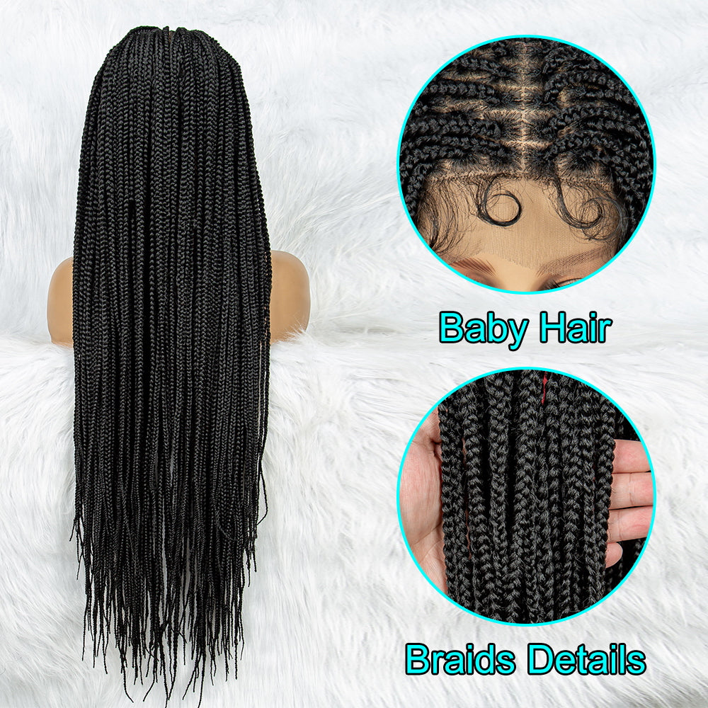 34Inches Long Full Lace Synthetic Knotless Braided Wigs with Baby Hair for Black Women Lace Frontal Cornrow Braiding Wigs Braided Wig for Black Women Daily Use