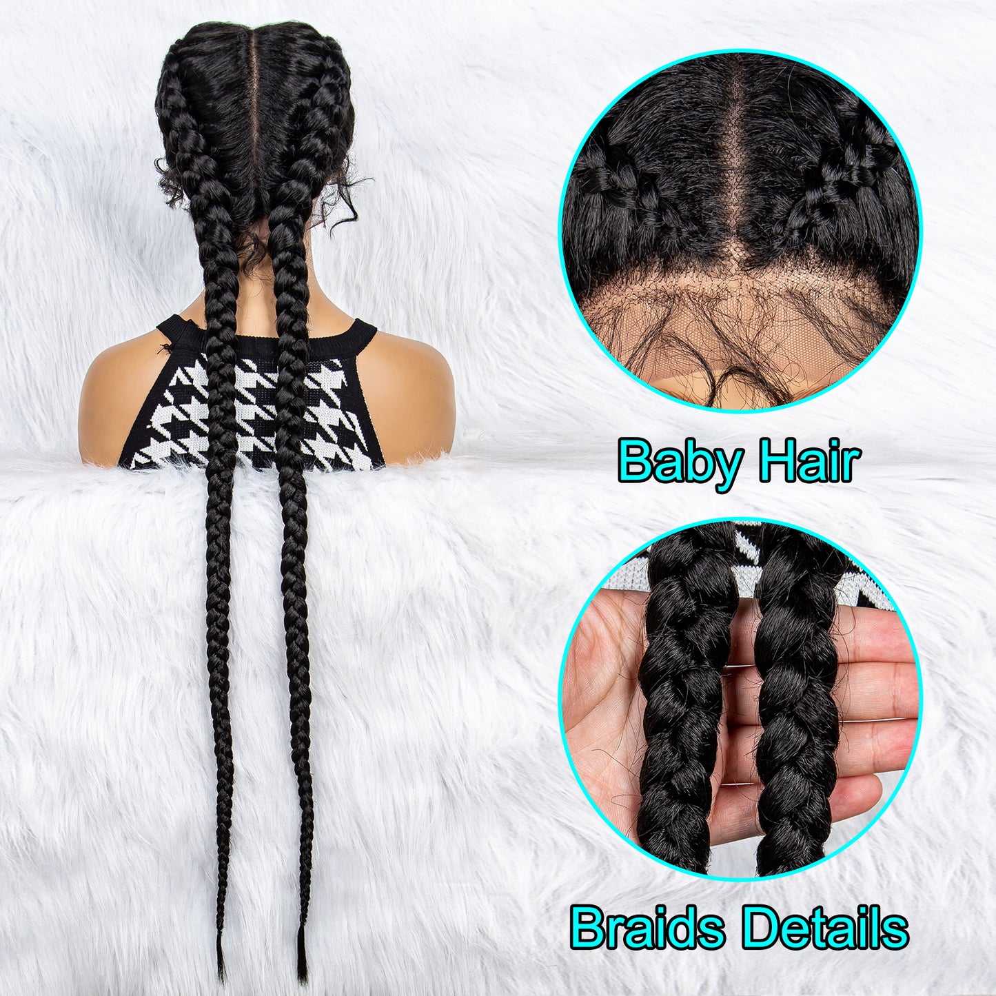 36 Inches Long Box Braids Lace Frontal Wig African Synthetic 2 Braids Wig with Baby Hair for Afro France Women Box Braid Wig