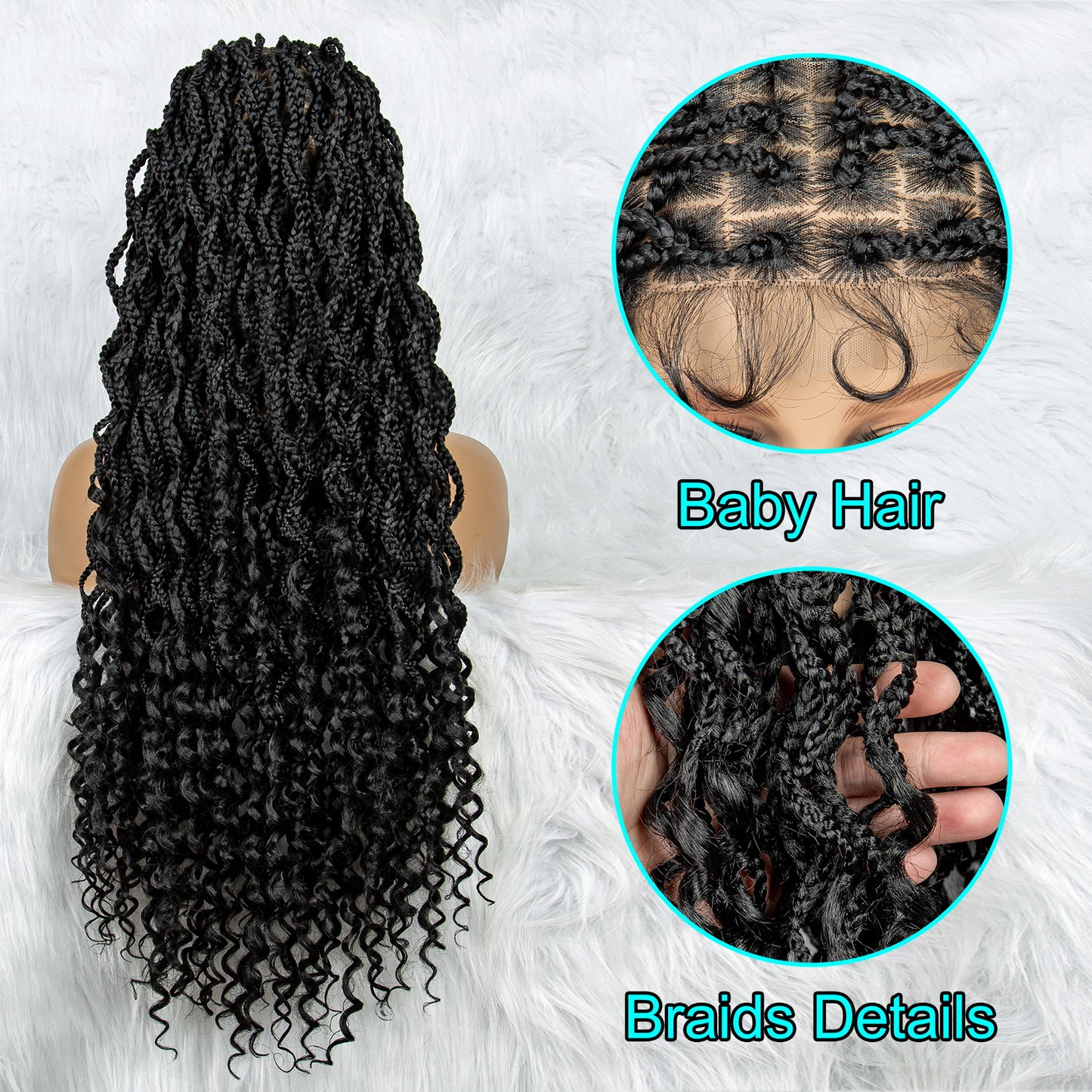 041 Synthetic Lace Front Braided Wigs Goddess Faux Locs Braids Wigs with Curly Ends for Black Women Knotless Box Braiding Hair Wigs