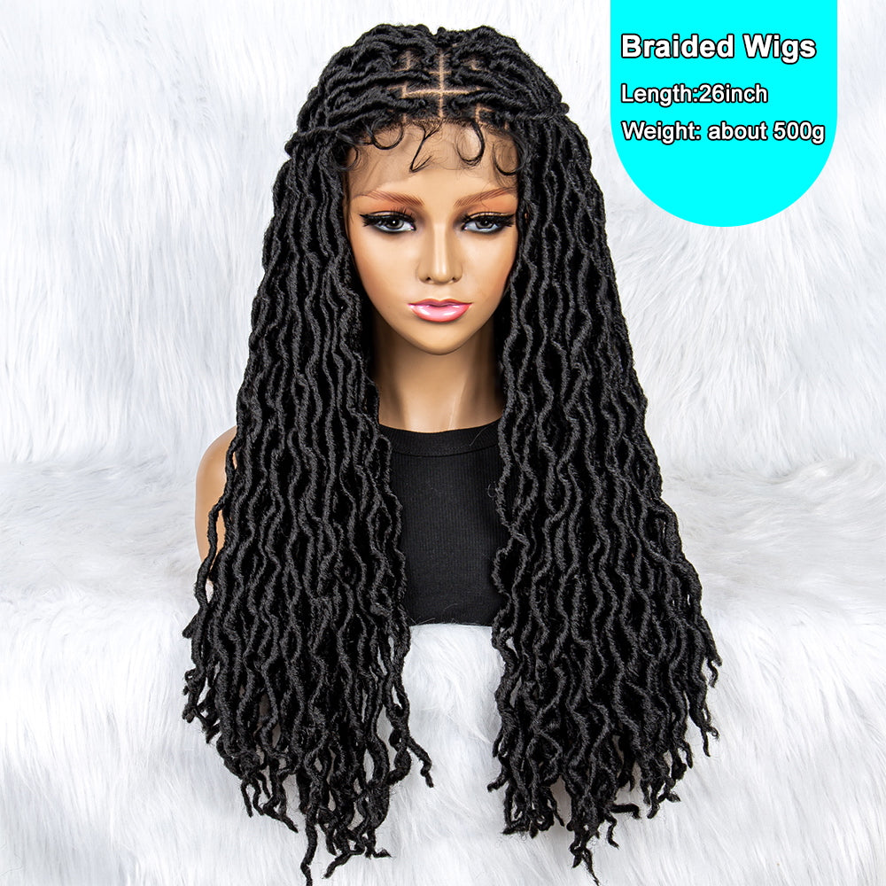 26Inches Lace Front Braided Wigs Synthetic Box Braided Wig Knotless Wig Long Curly Braided Wigs with Baby Hair for African Black Women Daily Use