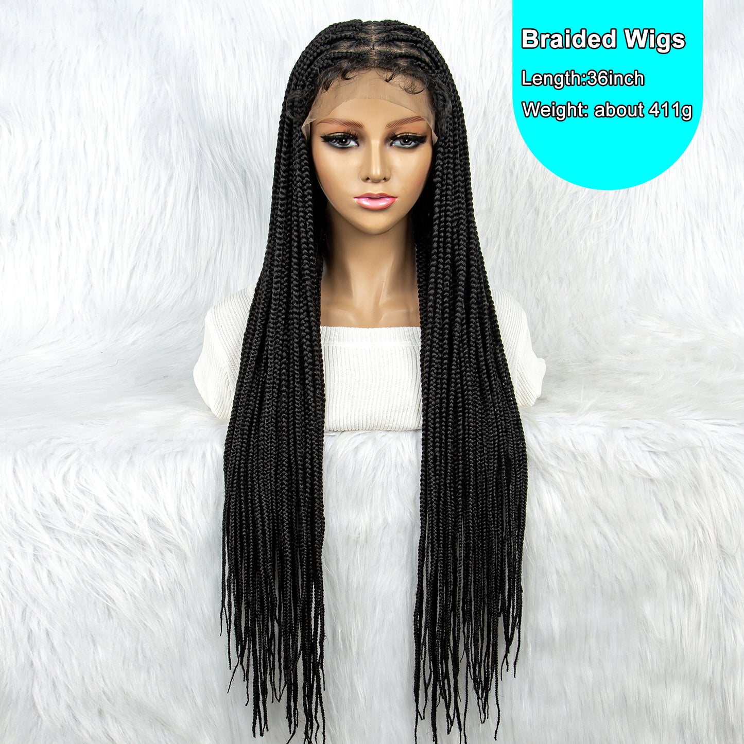 038 Long Braided Wigs with Baby Hair Full Lace Braided Wigs Synthetic Wig for Black Women Daily Wear