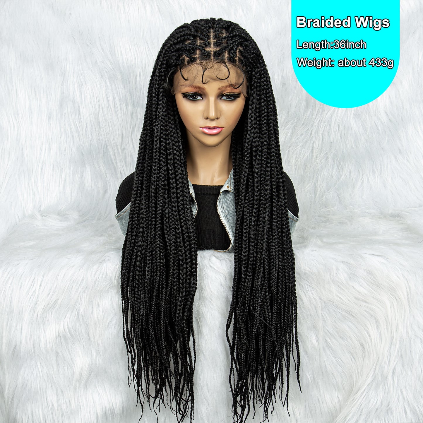 Malaika 36Inches Synthetic Lace Front Wig Braided Wigs African Cornrow Braids wig with Baby Hair Full Lace Wig