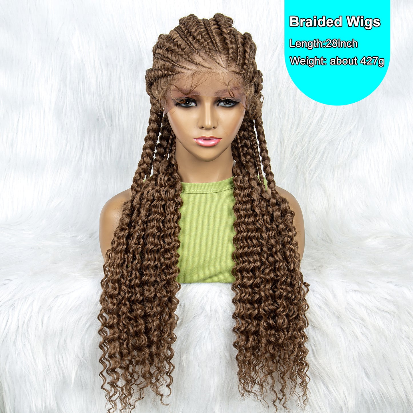 Synthetic Full Lace Braided Wigs with Curly Ends for Black Women Lace Frontal Knotless Box Braiding Hair Wig Cornrow Braids Wigs