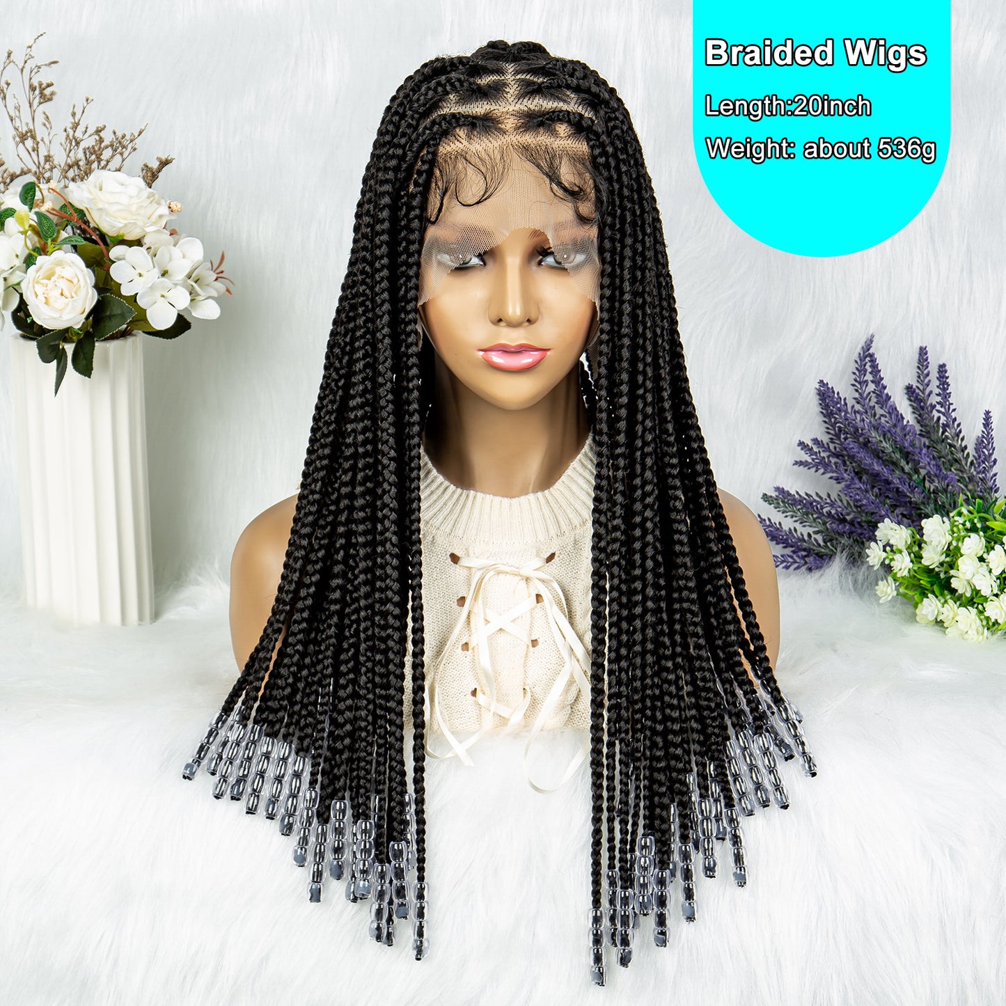 078 20Inches Braided Wigs with Baby Hair #350 Braided Wig Full Lace Box Braids for Black Women African Wig Women's Wig