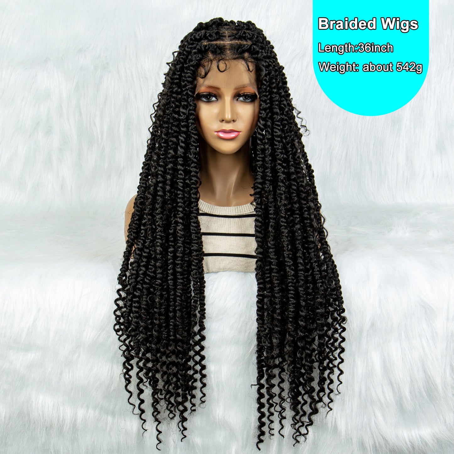 049 Box Braided Full Lace Wigs with Baby Hair for Women Black Brown Red Long Goddess Braid Full Lace Wigs Synthetic Braids Wig with Curly Ends