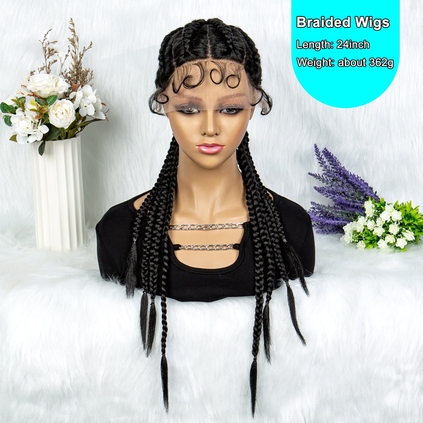 Full Lace Box Braided Wig with Baby Hair Cornrow Braids Lace Wigs 8 Braids Synthetic 360 Knotless Box Braids Small Braiding Lace Front Wigs for Black Women