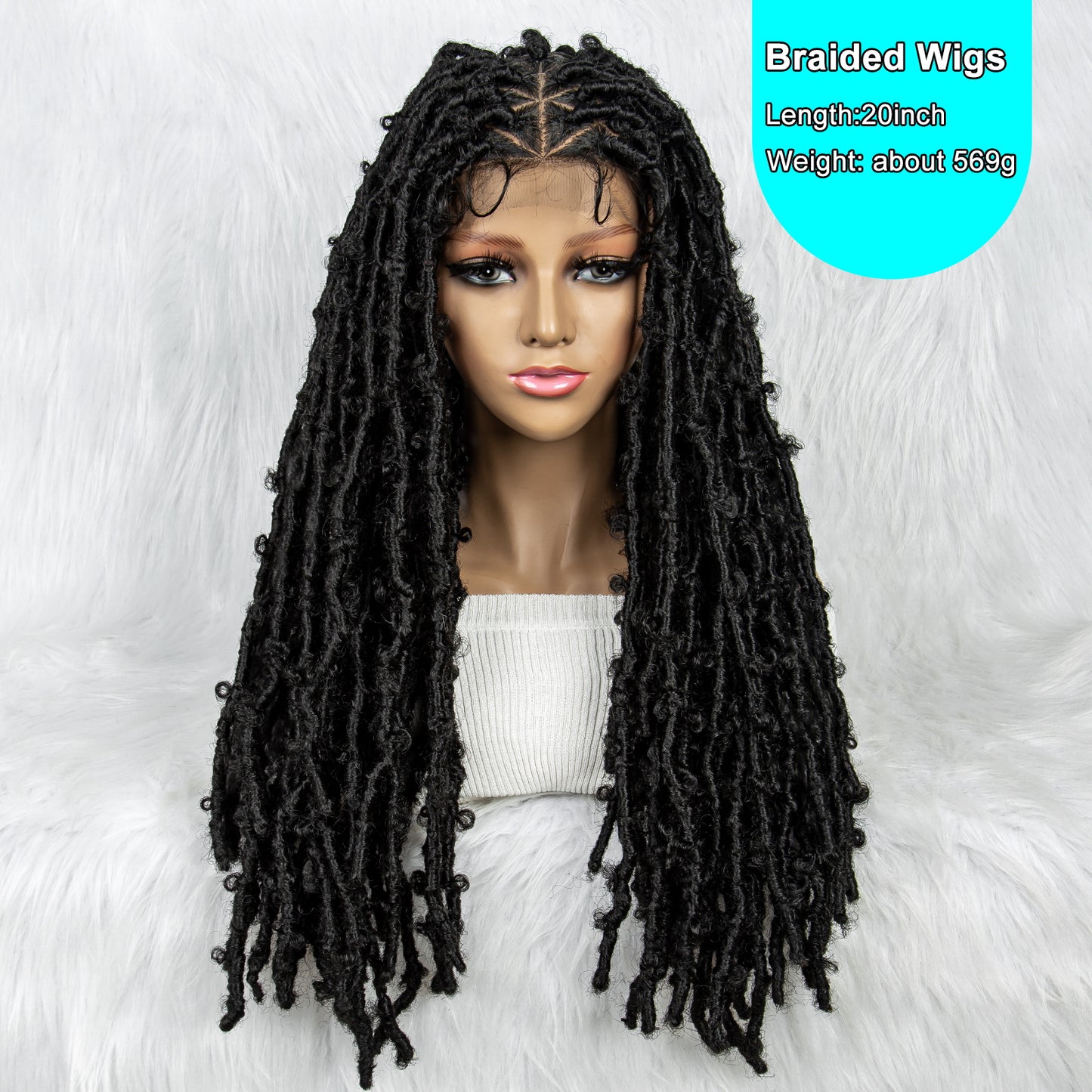 042 Synthetic Full Lace Braided Wig Locs Crochet Natural Braided Hair Artificial Wig Braid Long Curly Black Woman's Wig