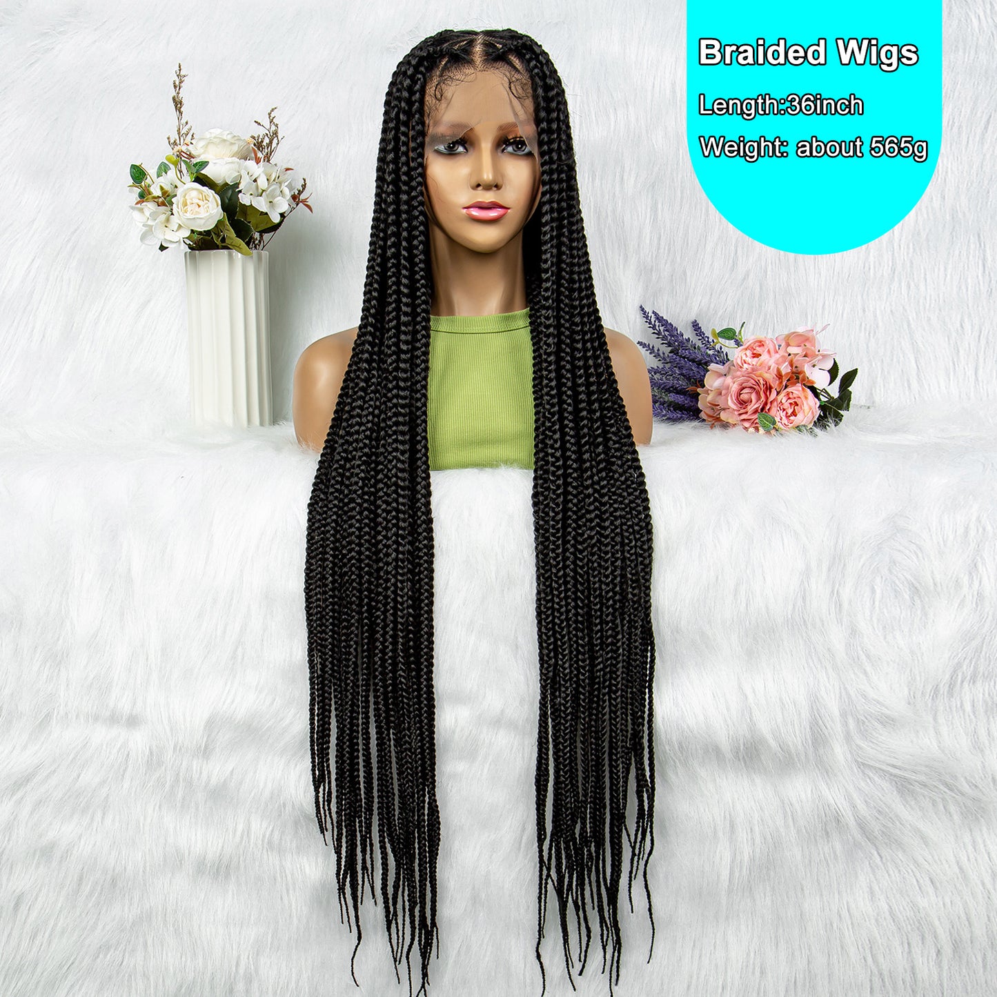 074 Synthetic Full Lace Big Knotless Box Braided Wigs for Women Lace Frontal Long Cornrow Braiding Wig with Baby Hair