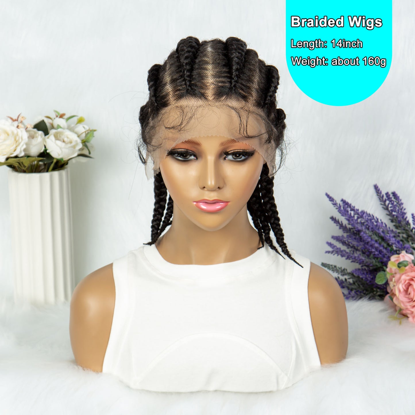 088 Full Lace Cornrow Box Braided Wig 14Inch Synthetic Lace Front Wigs for Africa Women Men Braids Wig with Baby Hair Braiding Wigs